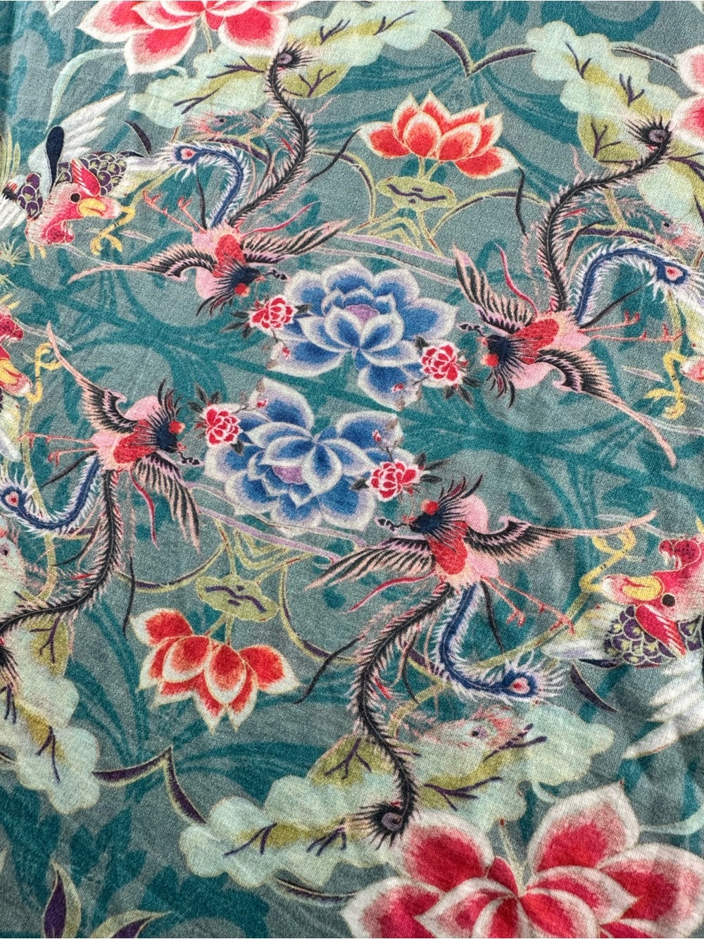 Johnny Was Teal Floral Poncho Blouse L Sheer Boho Oversized Artsy Tunic Top - Picture 7 of 11